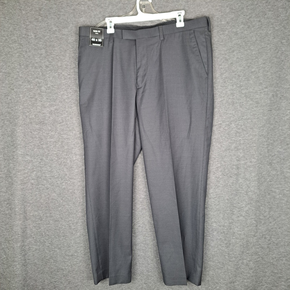 Murano Torino Slim Fit Grey Dress Pants Mens 40x30 Textured Pleated NWT
